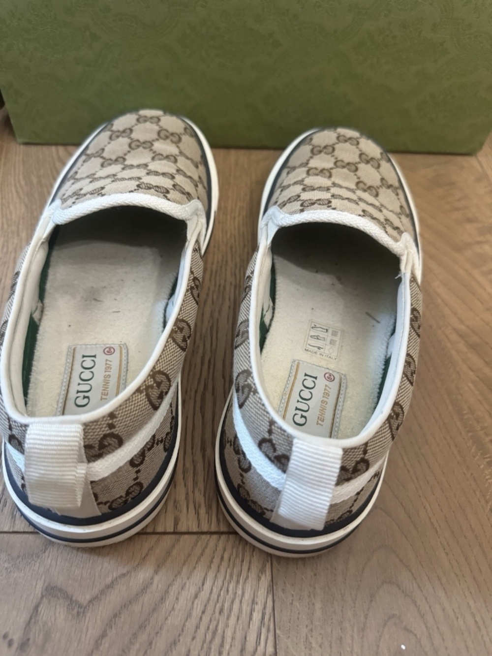 GUCCI TENNIS 1977 LOAFERS SLIP-ON SNEAKERS GG SUPREME MONOGRAM BEIGE EBONY 6.5 - Picture 3 of 7